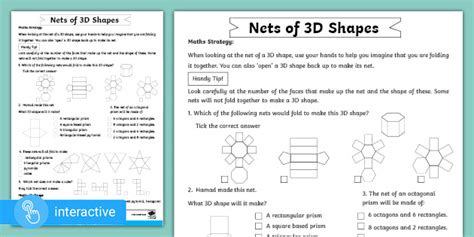 Year 5 3d Shapes Net Worksheet Maths Resources