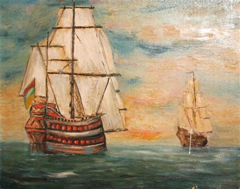 2006 Large Oil Painting Seascape Christopher Columbus Ships Signed