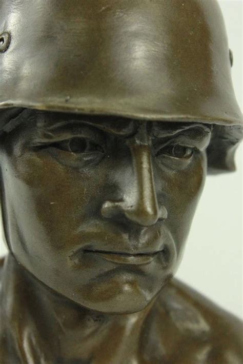 German Soldier Army Bronze Statue On Marble Base Sculpture