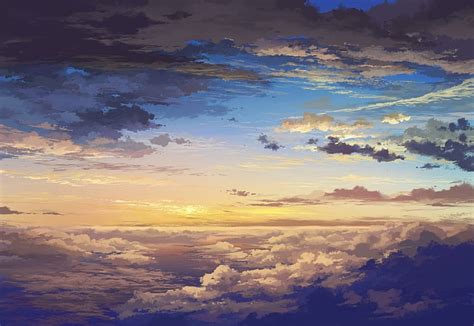 Sky Clouds Sunset Anime Scenery 4k 6 2594 Wallpaper
