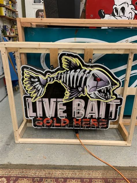 Live Bait Animated Neon Sign Live Bait Sign Green Fish Signs Etsy
