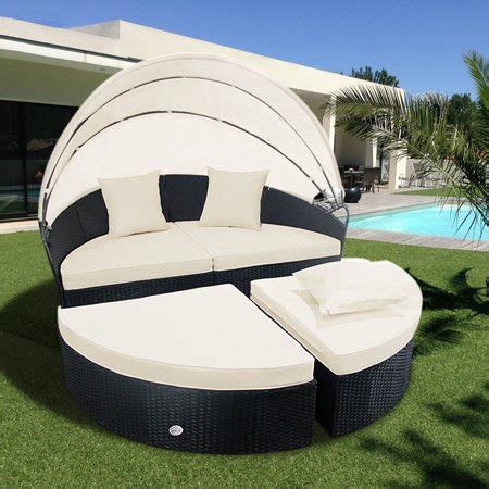 Suncrown outdoor daybed with canopy. Cloud Mountain 4 Piece Canopy Daybed Patio Rattan Round ...