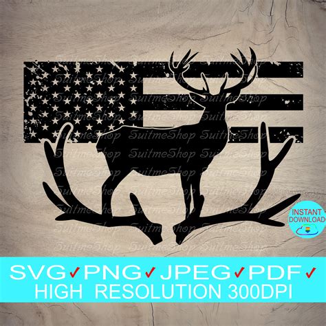 Deer Antler Flag Svg Distressed American Flag Svg Hunting Etsy Uk