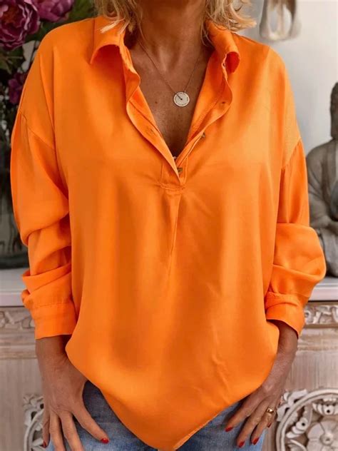 Orange Shift Long Sleeve Vintage Shirts And Tops Womens Long Sleeve