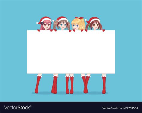 Some Anime Manga Girl Holding White Big Signboard Vector Image