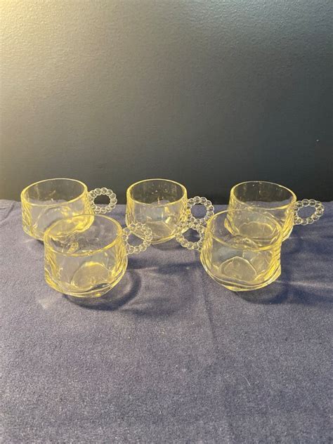 Vintage Hazel Atlas Orchard Punch Cups Square Base W Beaded Etsy