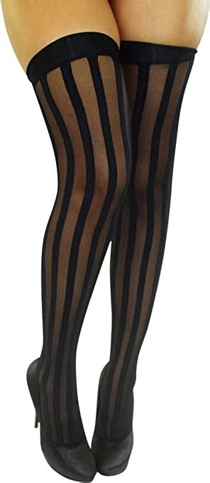 Vertical Striped Black Thigh High Stockings At Amazon Womens Clothing