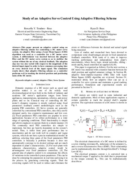 (PDF) Study of an Adaptive Servo Control Using Adaptive Filtering Scheme | Ryan Reas - Academia.edu