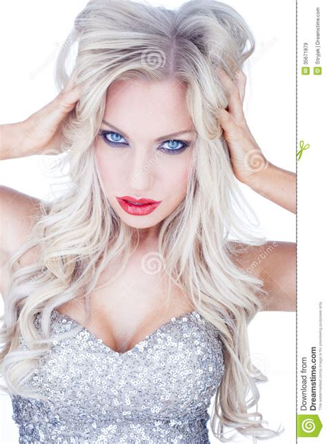 She stands out for her extraordinarily beautiful physical features. Trendy Blue-eyed Blond Woman Royalty Free Stock Images ...