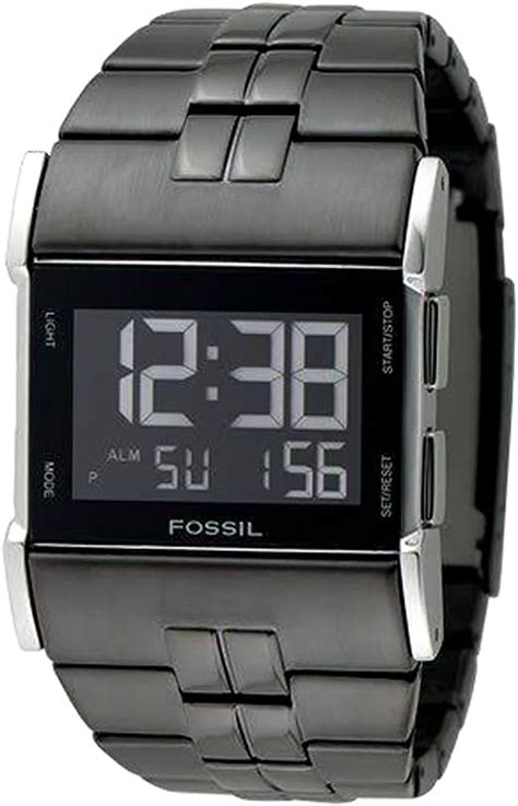 Fossil Mens Jr9710 Grey Stainless Steel Bracelet Grey Digital Dial