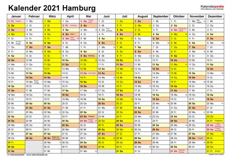 .feiertagezum ausdrucken kostenlos / kalender 2021 zum ausdrucken kostenlos : Kalender 2021 Hamburg: Ferien, Feiertage, Word-Vorlagen