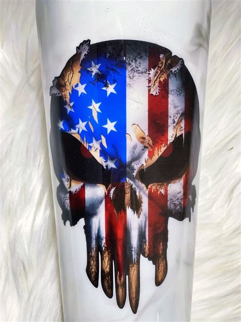 The Punisher Skull American Flag Custom Stainless Steel Etsy
