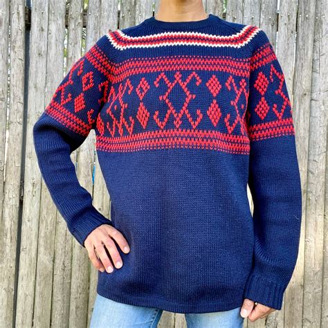 Vintage Wool Ski Sweater Mens 1950s 1960s Navy Red Medium Nice Etsy