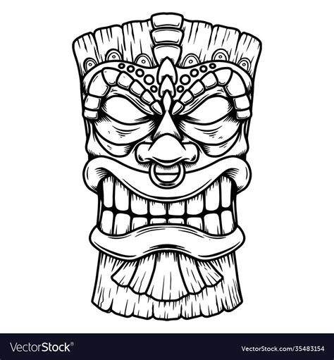 Illustration Of Tiki Tribal Wooden Mask Design Element For Logo