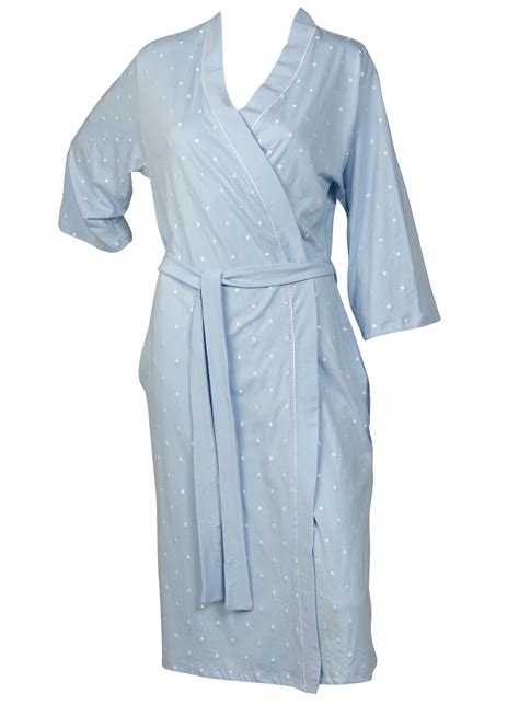 Bathrobe Ladies Wrap Around Dobby Dot 100 Cotton 34 Sleeve Dressing