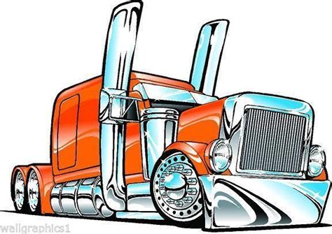 Awesome Peterbilt Large Rig Semi Truck Cartoon Three Sizes Decal Wall