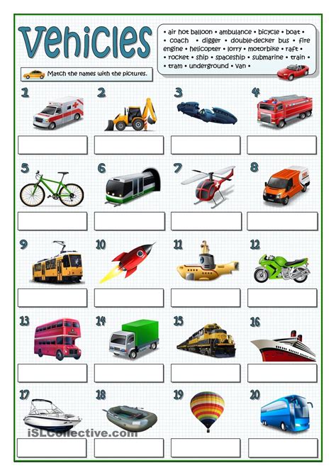 Vehicles Worksheet For Grade 1