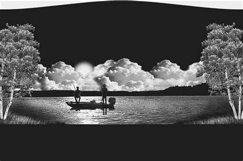 Silhouette Fishing Scene Boat River Lake Ocean Partners Trees