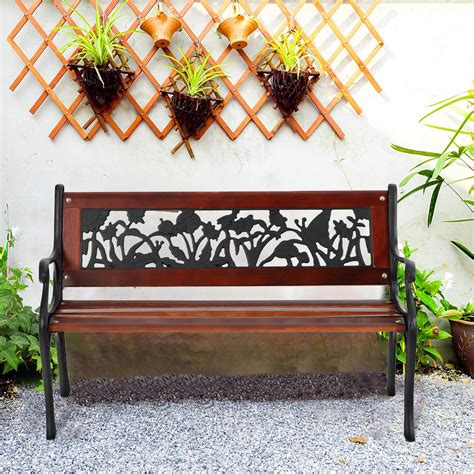 MF Studio Patio Garden Bench Steel Kids Mini Bench with Decorated ...