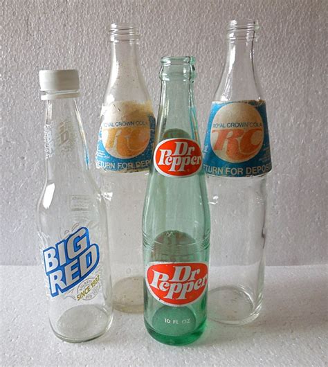 Set Of 4 Vintage Glass Soda Bottles 2 Rc Cola Dr Pepper