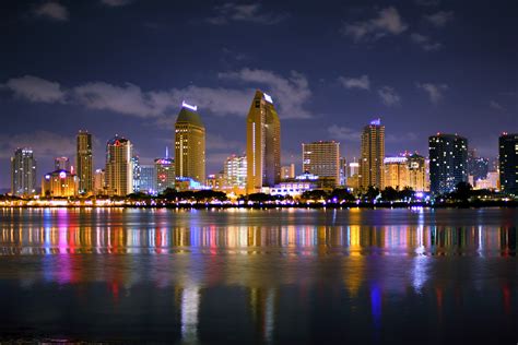 San Diego Skyline At Midnight Coronado Times