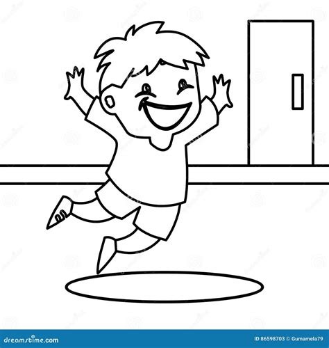 Enthusiastic Child Jumping Coloring Page Stock Illustration