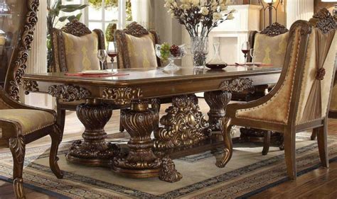 Golden Brown Carved Wood Round Dining Table Traditional Homey Design Hd