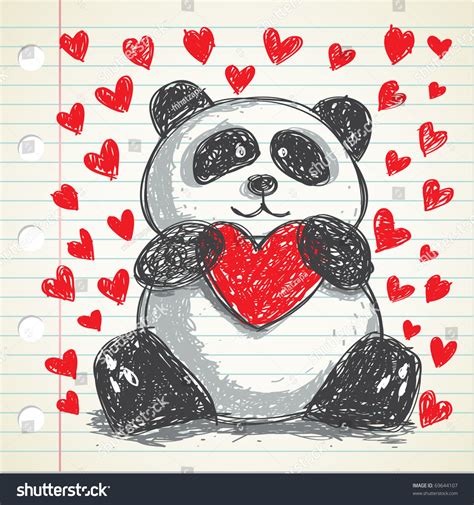 Panda Hugging Heart Doodle Fully Editable Stock Vector Royalty Free