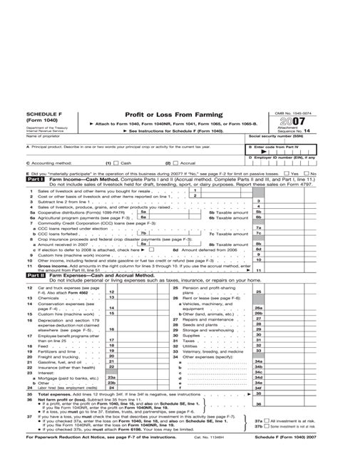 Form 1040 Schedule F Fill In Capable Profit Or Loss From Farming Fill