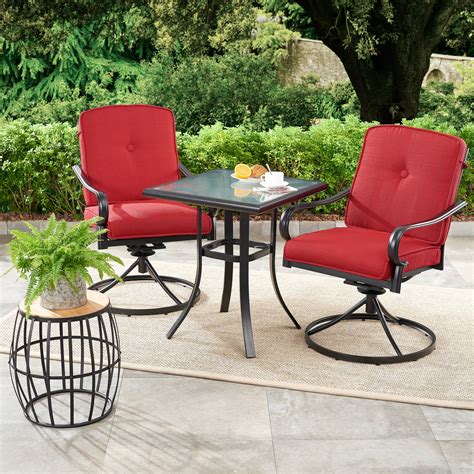 Mainstays Carson Creek 3 Piece Patio Bistro Set With Brick Red Cushions