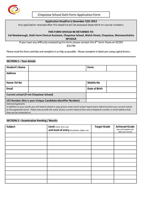 Calaméo 6th Form Application Form 2014 2015