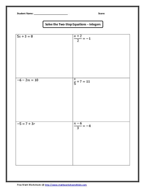 Have a go at this worksheet from teachit. Solve the Two-Step Equations - Integers Worksheet for 5th ...