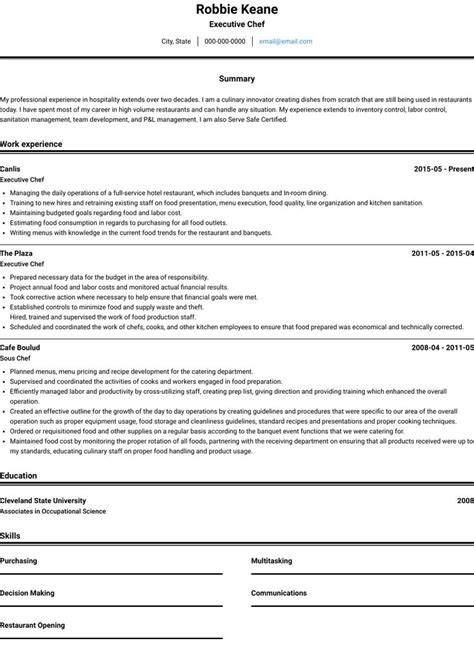 Chef Resume Samples And Templates Visualcv Chef Resume Resume
