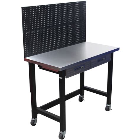 Stainless Steel Top Workbench With Peg Board And Castors From Just Pro