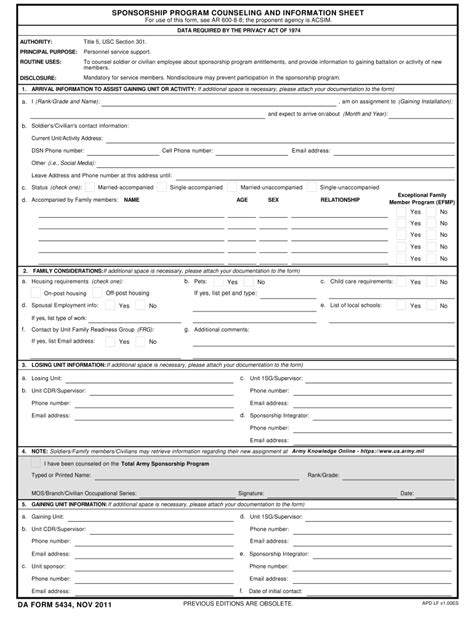 2011 Form Da 5434 Fill Online Printable Fillable Blank