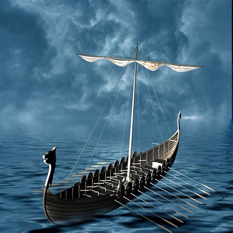 Hd Wallpaper Viking Ship Boat Water Clouds Background Reflection