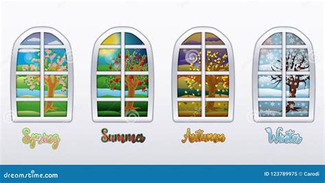 Four Seasons Windows Wallpaper Vector Stock Vector Illustration Of