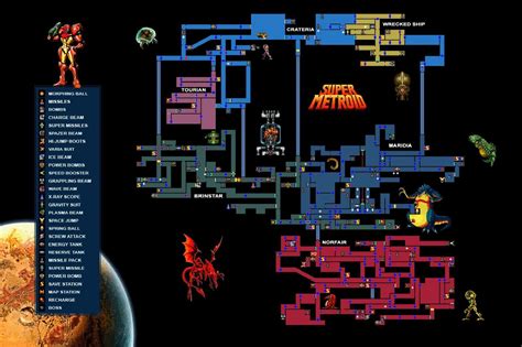 Super Metroid Map Snes Samus Aran Premium Poster Made In Usa Ext132