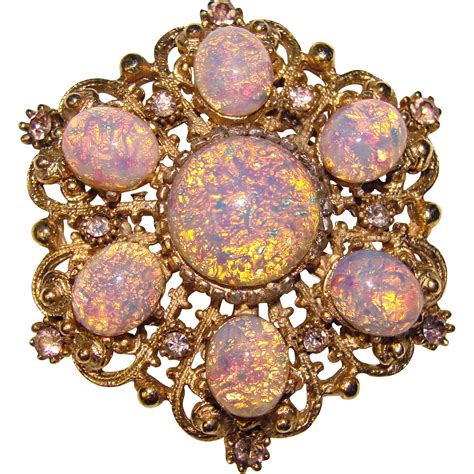 Fabulous Opal Glass Lavender Rhinestone Vintage Brooch From Jewelpigs