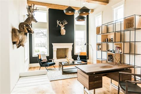 Rustic Contemporary Home Office With Deer Heads Hgtv