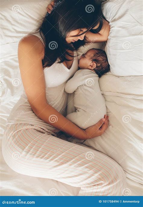 Mother And Son Sleeping On Bed Stock Photo Image Of Newborn Baby