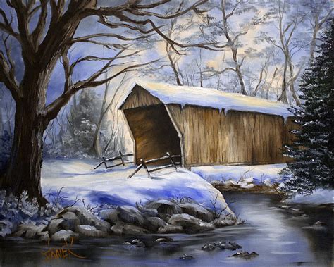 Snow Covered Bridge Painting By Amy Stanek Fine Art America