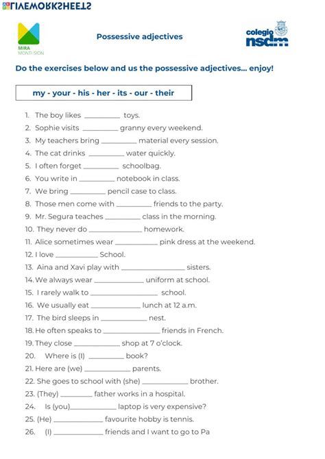 Possessive Adjectives Online Worksheet For 6 Ep You Can Do The