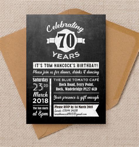 Chalkboard Typography 70th Birthday Party Invitation From £090 Each
