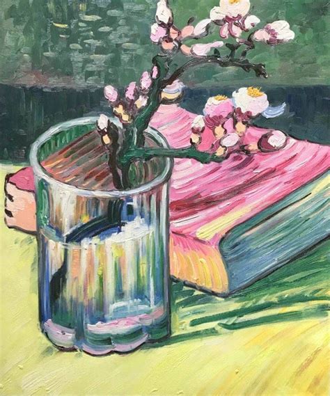 Vincent Van Gogh Blossoming Almond Branch In A Glass With A Book 1888 Hand Painted Oil