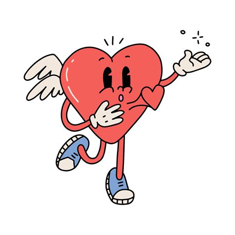 Heart Mascot Retro Cartoon Character With A Beating Heart Cute Groovy