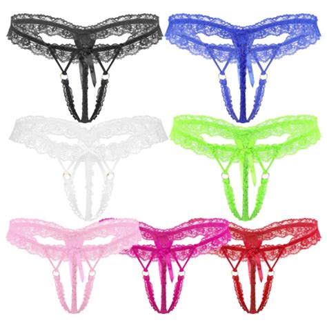 Sexy Men Frilly Lace Thongs G String Sexy Crotchless T Back Underwear