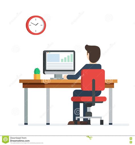 Business Man Working On Computer Stock Vector - Illustration of flat ...