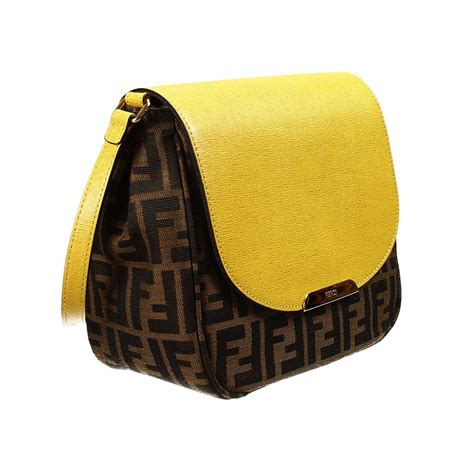 Lyst Fendi Clutch Bag Zucca Shoulder With Flap Contrast In Yellow