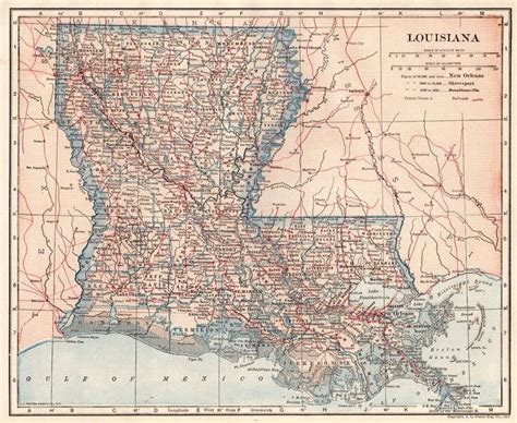 1925 Antique Louisiana Map Of Louisiana State Map Print Gallery Wall